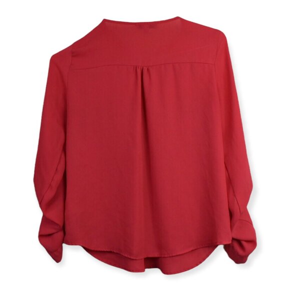 Active USA Blouse M Womens Zip Front Long Sleeve Pink Polyester Roll Tab Top - Picture 8 of 8